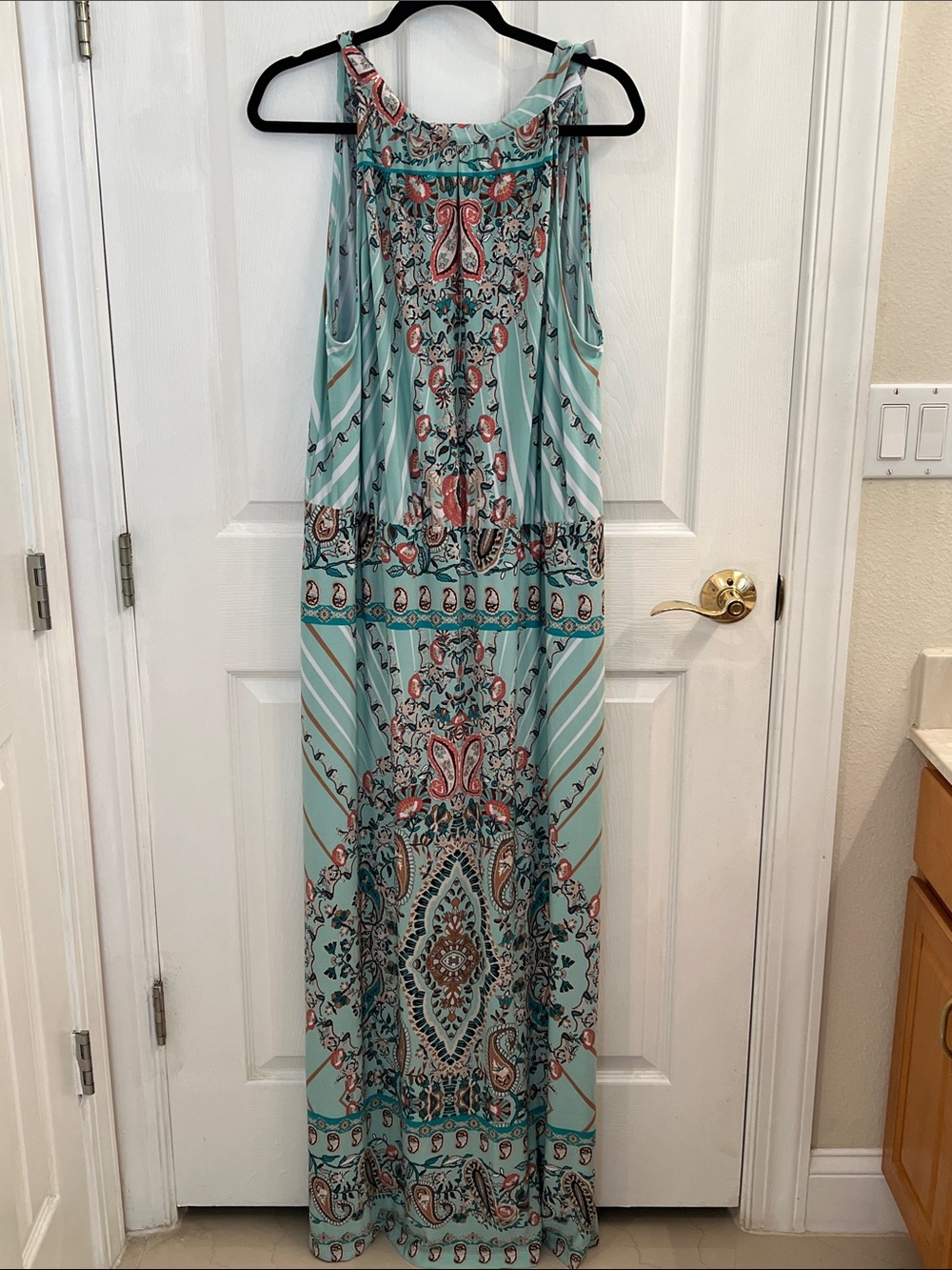 New York & Company Teal Paisley Maxi Dress